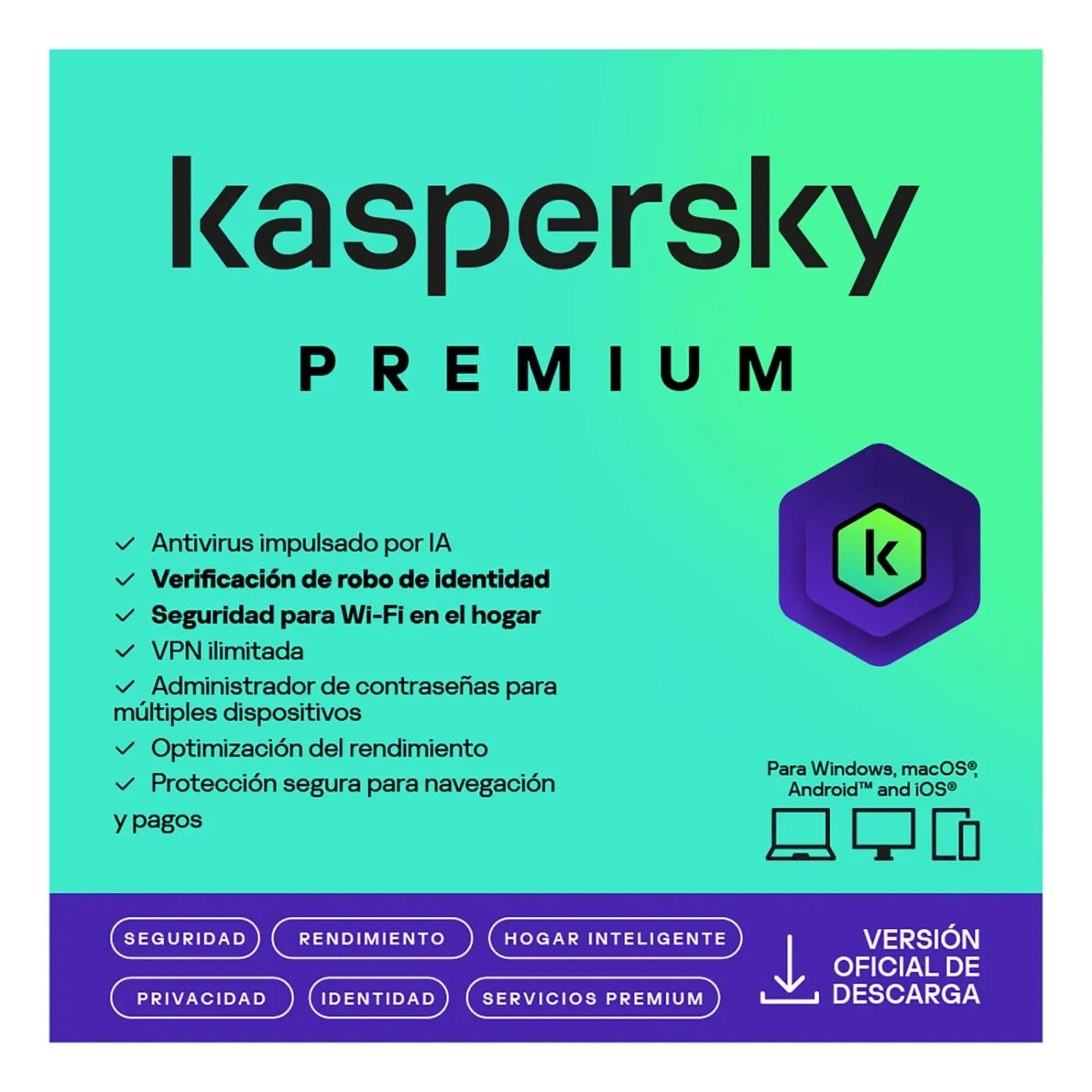 Pin Antivirus Kaspersky Premium 3 Dispositivo 1 Año