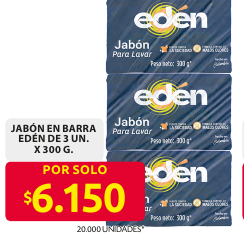 Recorte del folleto: JABÓN EN BARRA EDÉN DE 3 UN. X 300 G.