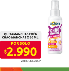 Recorte del folleto: QUITAMANCHAS EDÉN CHAO MANCHAS X 60 ML.