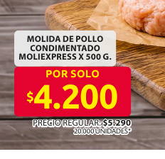 Recorte del folleto: MOLIDA DE POLLO CONDIMENTADO MOLIEXPRESS X 500 G.