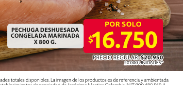 Recorte del folleto: PECHUGA DESHUESADA CONGELADA MARINADA X 800 G.