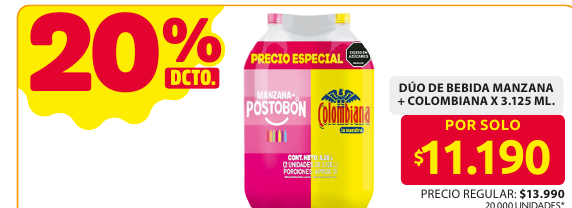 Recorte del folleto: DÚO DE BEBIDA MANZANA + COLOMBIANA X 3.125 ML.