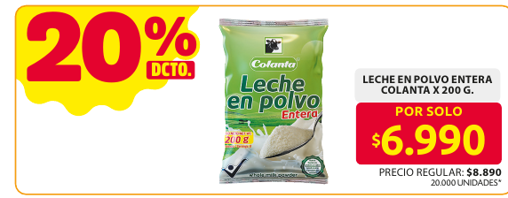 Recorte del folleto: LECHE EN POLVO ENTERA COLANTA X 200 G.