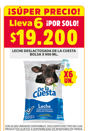 Recorte del folleto: LECHE DESLACTOSADA DE LA CUESTA BOLSA X 900 ML.