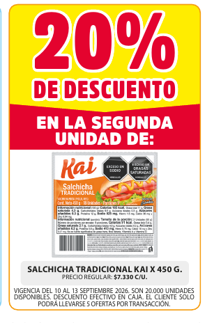 Recorte del folleto: SALCHICHA TRADICIONAL KAI X 450 G.