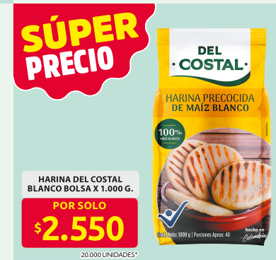 Recorte del folleto: HARINA DEL COSTAL BLANCO BOLSA X 1.000 G.