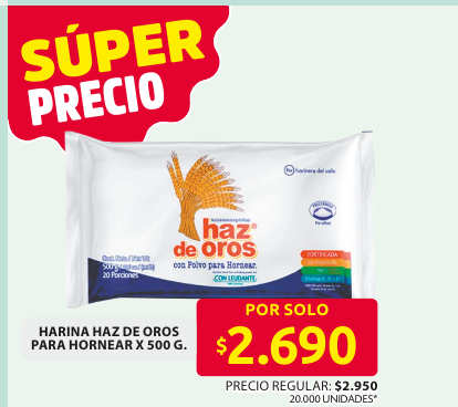 Recorte del folleto: HARINA HAZ DE OROS PARA HORNEAR X 500 G.