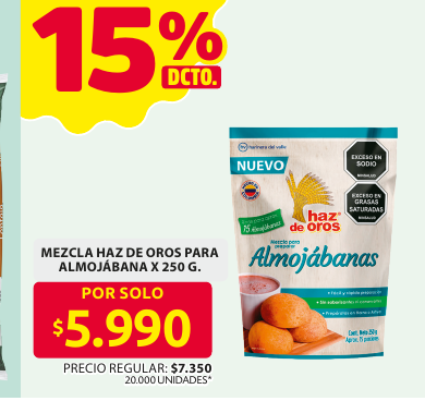 Recorte del folleto: MEZCLA HAZ DE OROS PARA ALMOJÁBANA X 250 G.