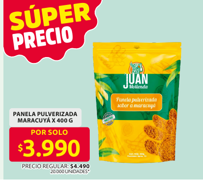 Recorte del folleto: PANELA PULVERIZADA MARACUYÁ X 400 G
