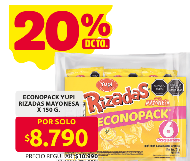 Recorte del folleto: ECONOPACK YUPI RIZADAS MAYONESA X 150 G.
