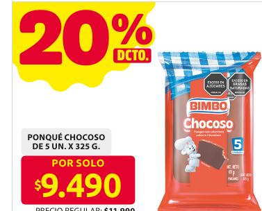Recorte del folleto: PONQUÉ CHOCOSO DE 5 UN. X 325 G.