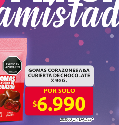 Recorte del folleto: GOMAS CORAZONES A&A CUBIERTA DE CHOCOLATE X 90 G.