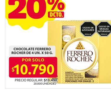 Recorte del folleto: CHOCOLATE FERRERO ROCHER DE 4 UN. X 50 G.