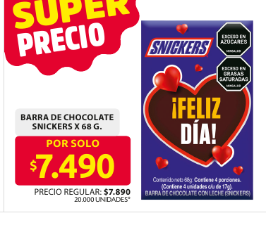 Recorte del folleto: BARRA DE CHOCOLATE SNICKERS X 68 G.