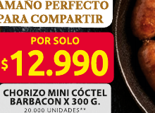 Recorte del folleto: CHORIZO MINI CÓCTEL BARBACON X 300 G.