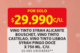 Recorte del folleto: VINO TINTO SYRAH ALICANTE BOUSCHET, VINO TINTO CASTELAO, VINO TINTO LISBOA SYRAH PINGO DOCE X 750 ML. C/U.