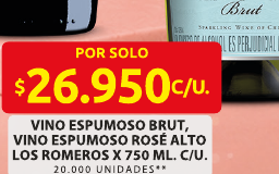 Recorte del folleto: VINO ESPUMOSO BRUT, VINO ESPUMOSO ROSÉ ALTO LOS ROMEROS X 750 ML. C/U.