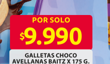Recorte del folleto: GALLETAS CHOCO AVELLANAS BAITZ X 175 G.