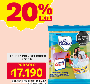Recorte del folleto: LECHE EN POLVO EL RODEO X 500 G.