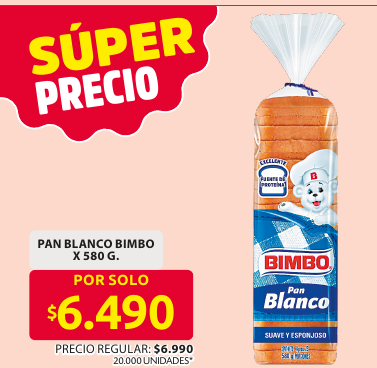 Recorte del folleto: PAN BLANCO BIMBO X 580 G.