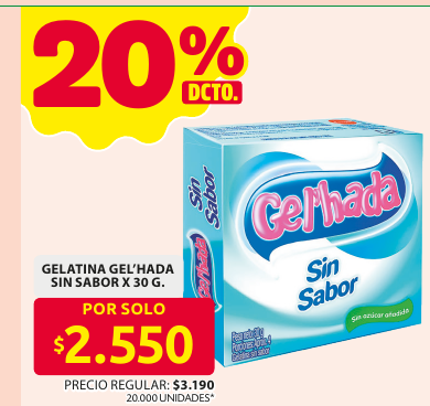 Recorte del folleto: GELATINA GEL'HADA SIN SABOR X 30 G.