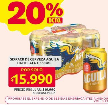 Recorte del folleto: SIXPACK DE CERVEZA AGUILA LIGHT LATA X 330 ML.