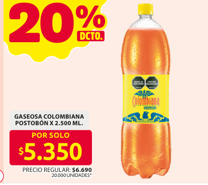 Recorte del folleto: GASEOSA COLOMBIANA POSTOBÓN X 2.500 ML.
