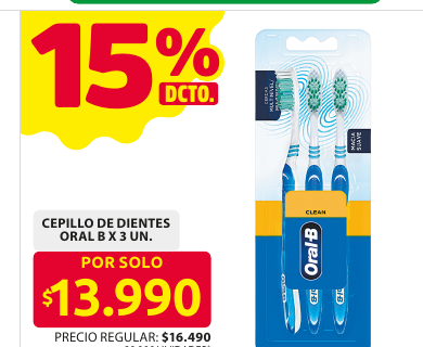 Recorte del folleto: CEPILLO DE DIENTES ORAL B X 3 UN.