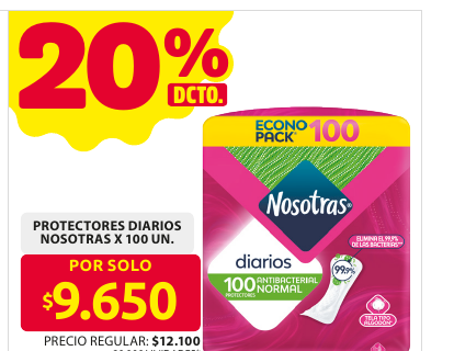 Recorte del folleto: PROTECTORES DIARIOS NOSOTRAS X 100 UN.