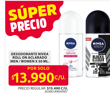 Recorte del folleto: DESODORANTE NIVEA ROLL ON ACLARADO MEN / WOMEN X 50 ML.