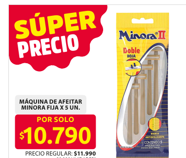 Recorte del folleto: MÁQUINA DE AFEITAR MINORA FIJA X 5 UN.