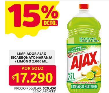 Recorte del folleto: LIMPIADOR AJAX BICARBONATO NARANJA / LIMÓN X 2.000 ML.