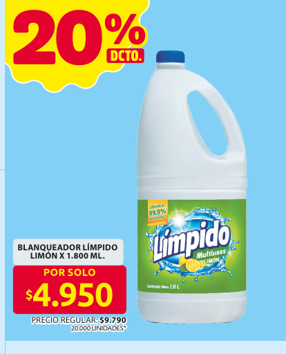 Recorte del folleto: BLANQUEADOR LÍMPIDO LIMÓN X 1.800 ML.