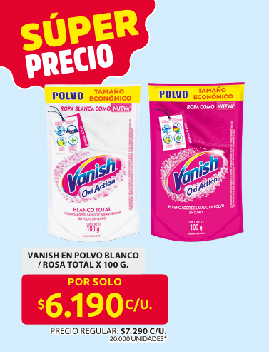 Recorte del folleto: VANISH EN POLVO BLANCO / ROSA TOTAL X 100 G.