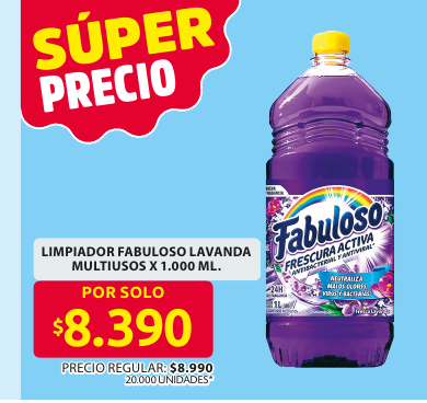 Recorte del folleto: LIMPIADOR FABULOSO LAVANDA MULTIUSOS X 1.000 ML.