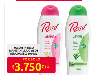 Recorte del folleto: JABÓN ÍNTIMO MANZANILLA O ALOE VERA ROSÉ X 300 ML.