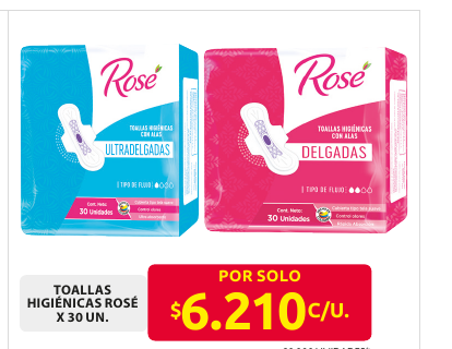 Recorte del folleto: TOALLAS HIGIÉNICAS ROSÉ X 30 UN.