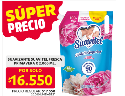 Recorte del folleto: SUAVIZANTE SUAVITEL FRESCA PRIMAVERA X 2.000 ML.