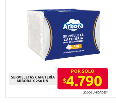 Recorte del folleto: SERVILLETAS CAFETERÍA ARBORA X 250 UN.