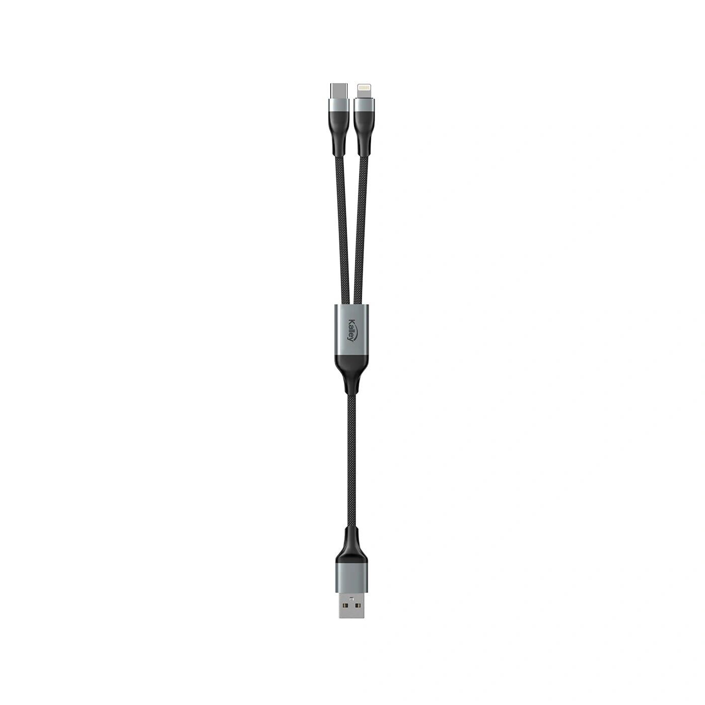 Cable KALLEY USB-A a USB-C y Lightning 15w 20 cm Trenzado K-CB20 Negro