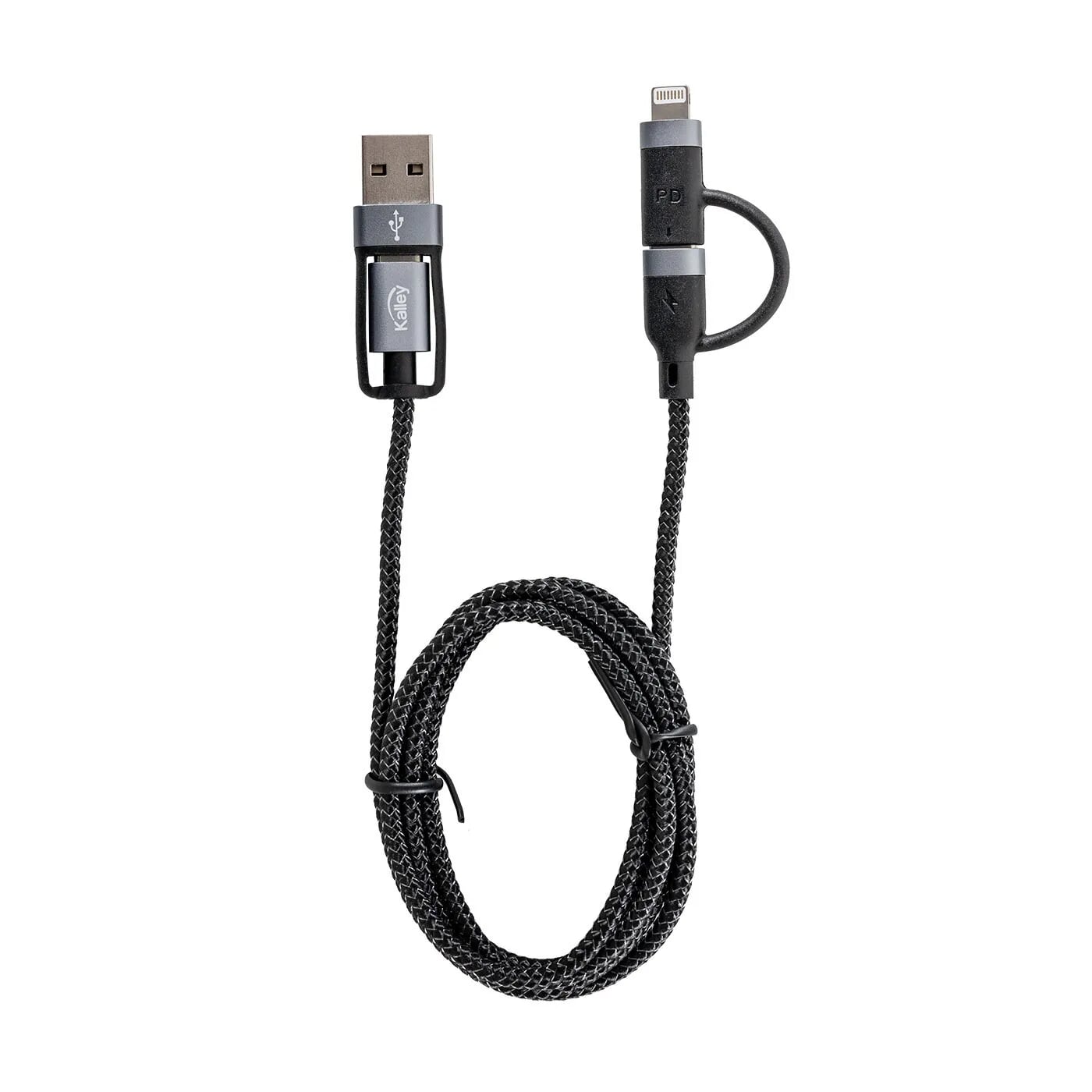 Cable KALLEY 4 en 1 USB | USB-C a USB-C | Lightning de 1 Metro Negro