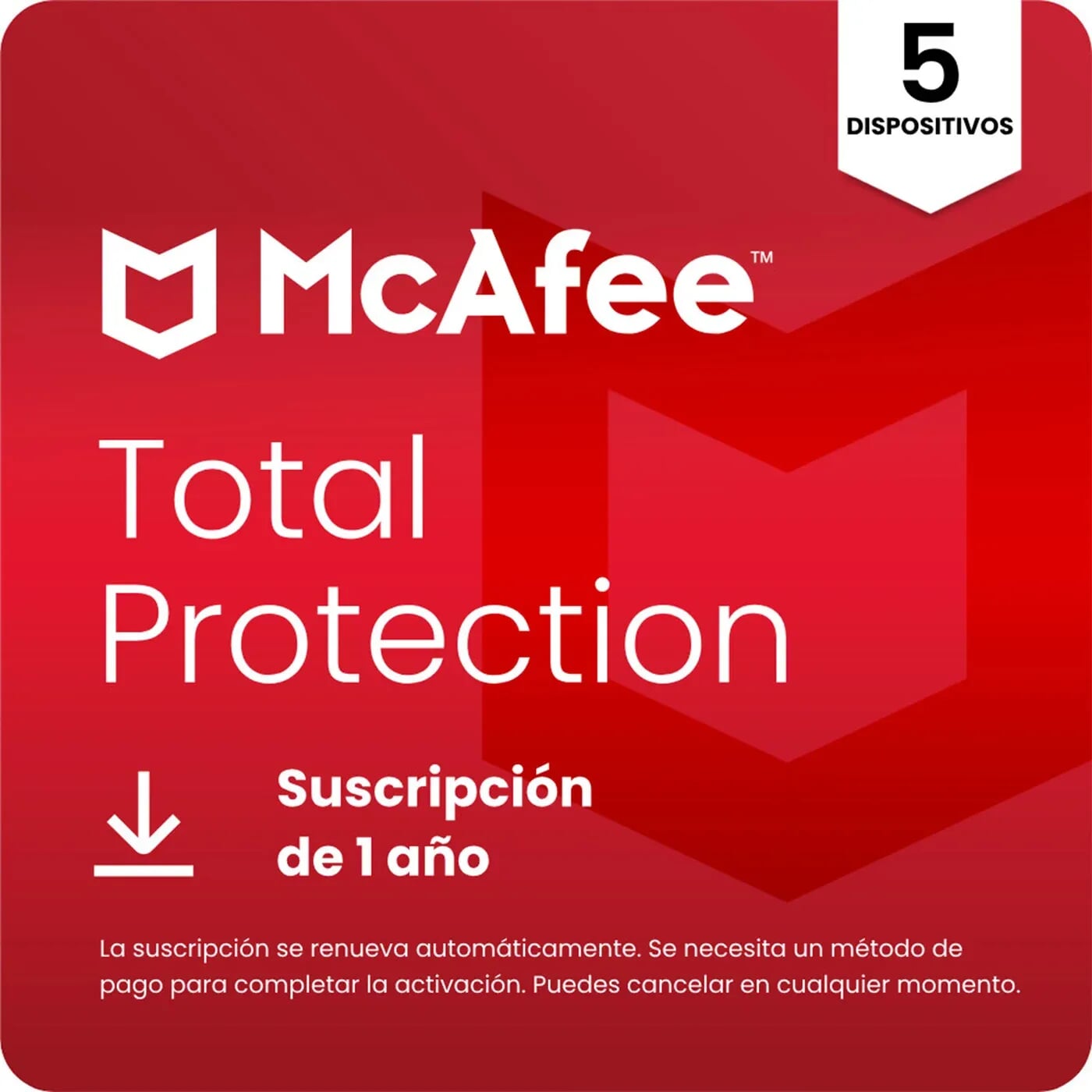 Pin Antivirus McAfee Total Protection 5 Dispositivos - 1 Año