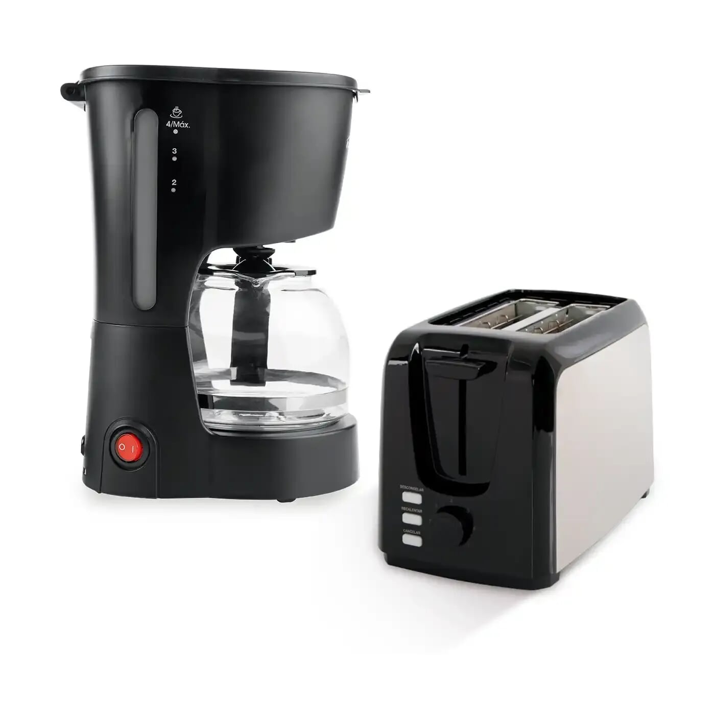 Combo KALLEY Cafetera 4 tazas K-MCM4N + Tostadora de Pan K-MTP750SS