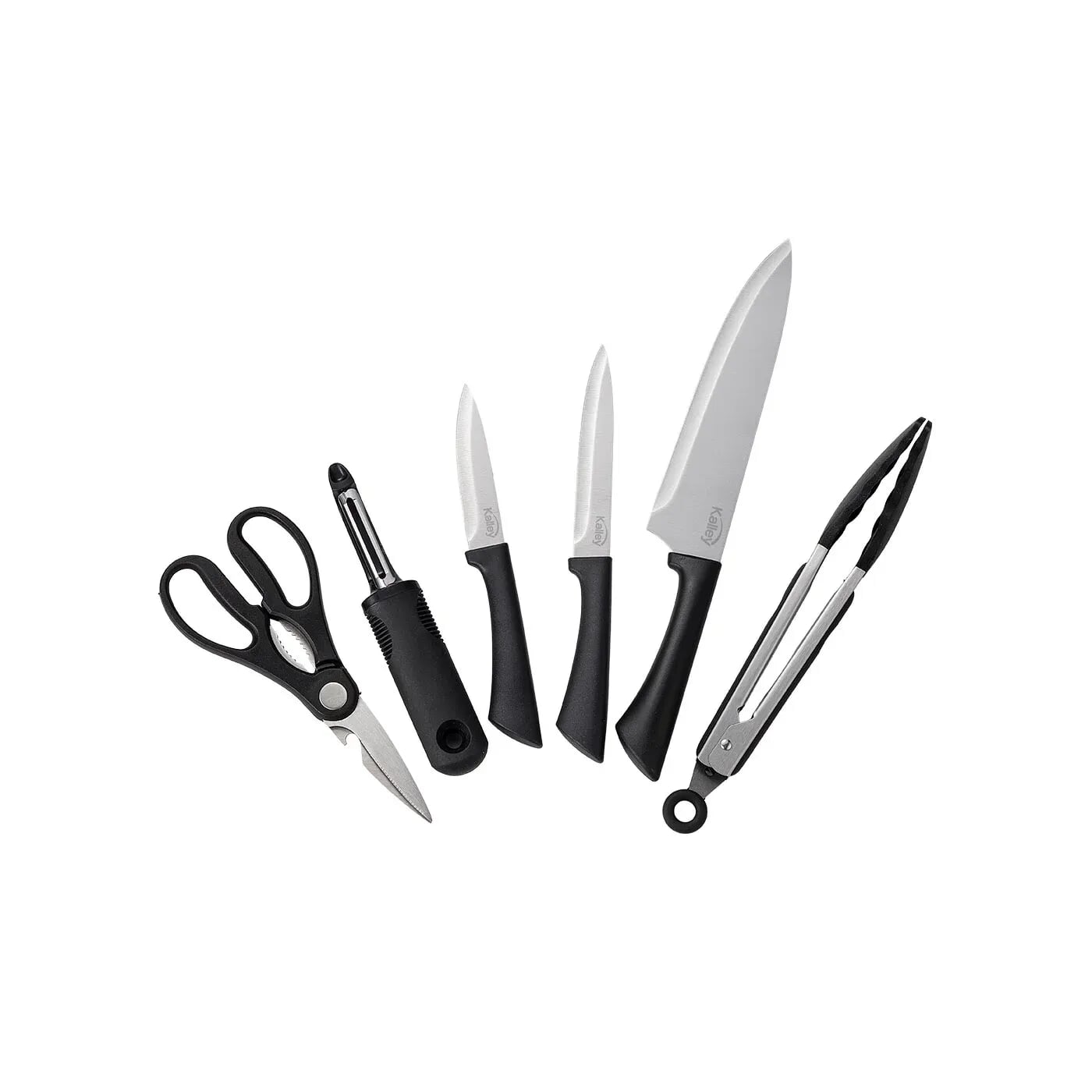 Juego de utensilios cuhillos + pinzas + tijeras + pelapapas KALLEY K-SCTP